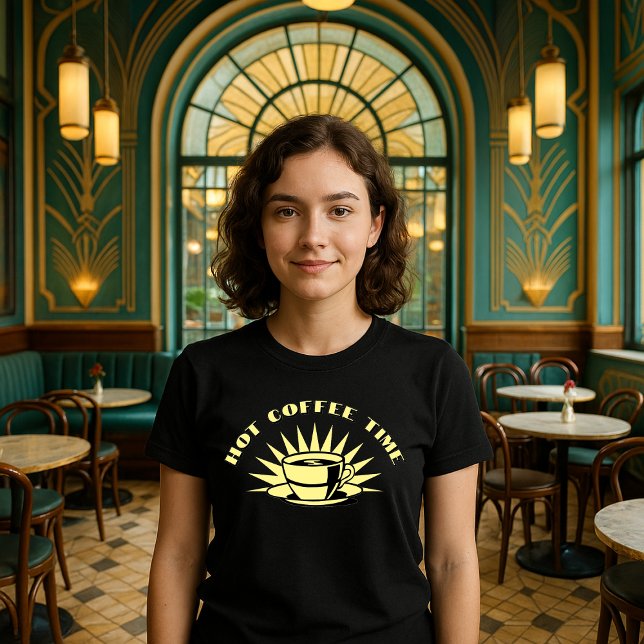 Camiseta Modelo de Tempo de Café Quente com Deco de Arte Re (Criador carregado)