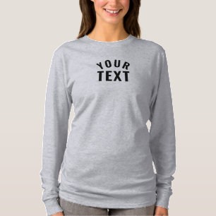 Camiseta Modelo de texto simples feminina Cinzas de manga l