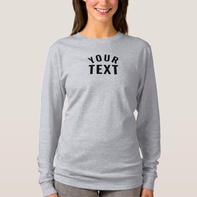 Camiseta Modelo de texto simples feminina Cinzas de manga l (Frente)