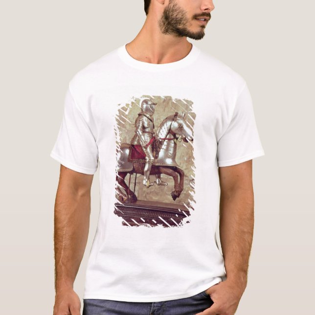 Camiseta Modelo de um cavalo e de um cavaleiro barded, (Frente)