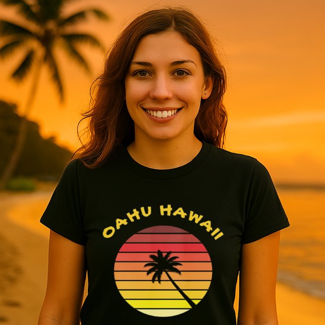 Camiseta Modelo do Sunset Retro da Árvore Palm (Criador carregado)