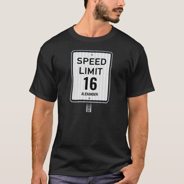 Camiseta Modern 16th Birthday Speed Sign (Frente)