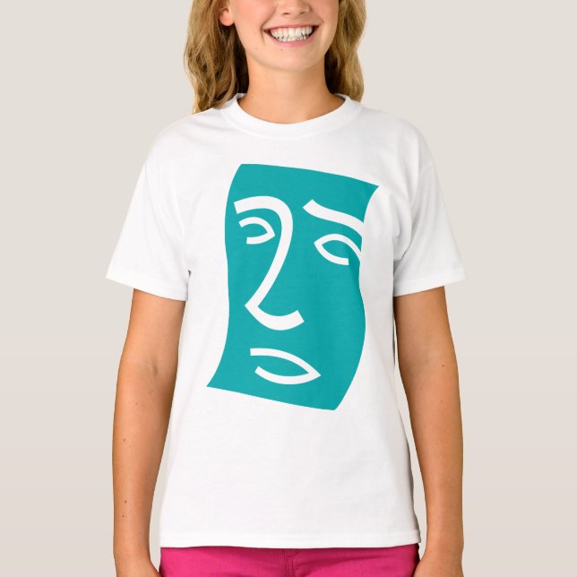 Camiseta Modern Abstract Face Line Art Teal (Frente)