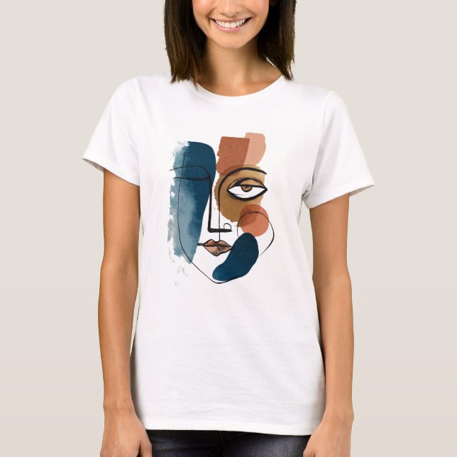 Camiseta Modern Abstract Geometric Face Boho Line Art (Frente)
