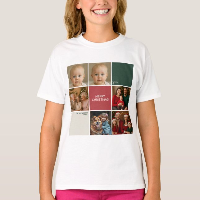 Camiseta Modern beige Sage RED collage Christmas family (Frente)
