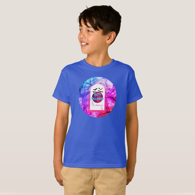 Camiseta Modern Blue Moon Spooky Happy Halloween Kids (Frente Completa)