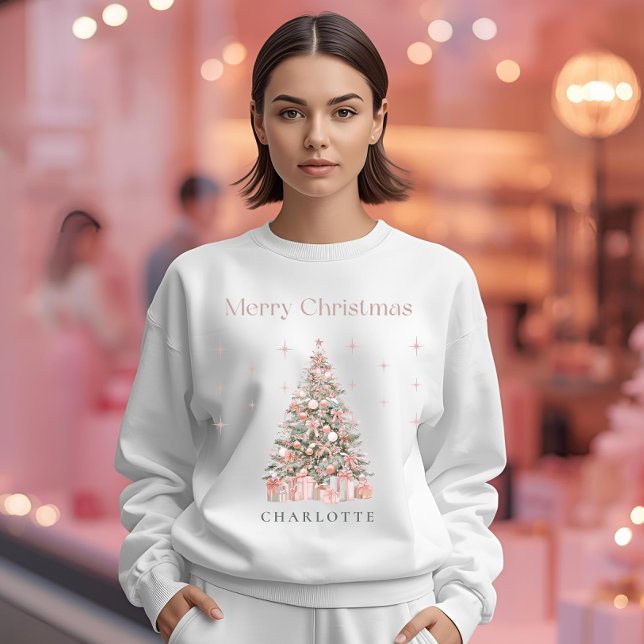 Camiseta Modern Blush Christmas Tree – Personalized Holiday (Criador carregado)