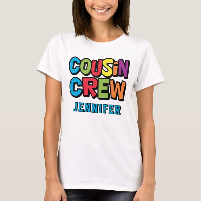 Camiseta Modern Bold Colorful Cousin Crew Reunion (Frente)