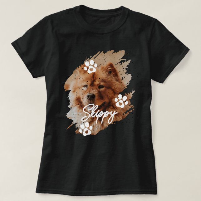 Camiseta Modern Brushstroke Pet Dog Photo & Name (Frente do Design)