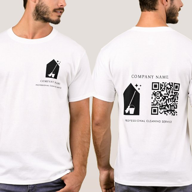 Camiseta Modern Cleaning Cleaner Service Logo QR Code White (Modern Cleaning Cleaner Service Logo QR Code White T-Shirt)
