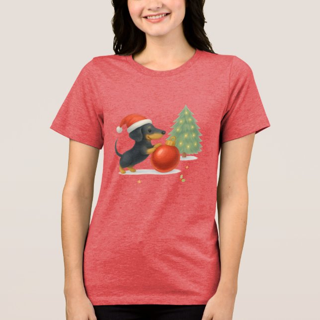 Camiseta Modern Dachshund Christmas Puppy  - Playful Design (Frente)
