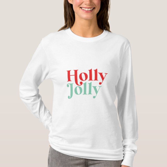 Camiseta Modern Font Boho Holly Jolly Natal (Frente)