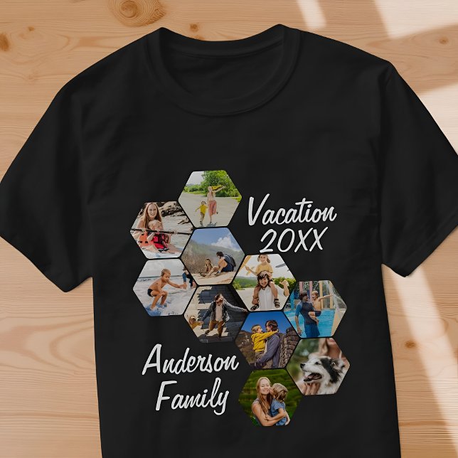 Camiseta  Modern Fun Custom 9 Images Collage Family Photos (Criador carregado)