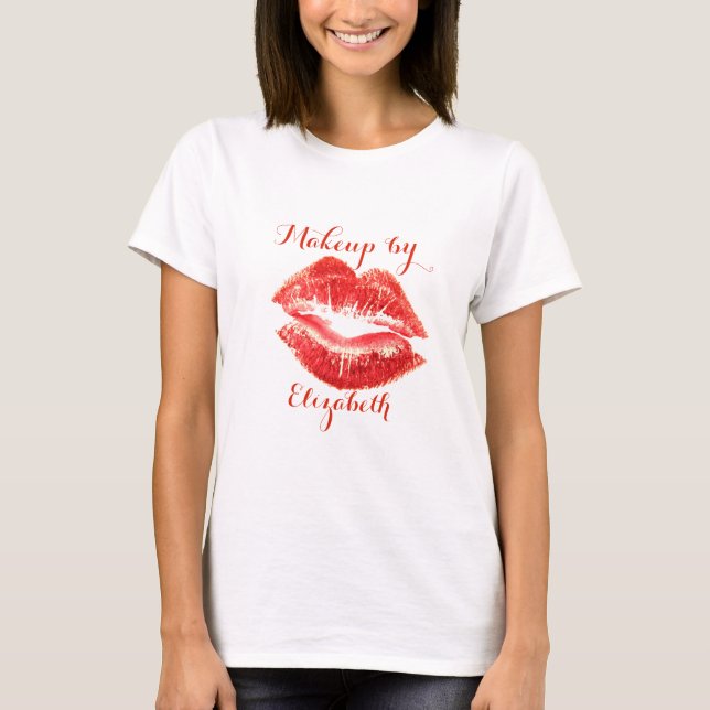 Camiseta Modern Girly Glitter Red Lábios, artista Makeup (Frente)