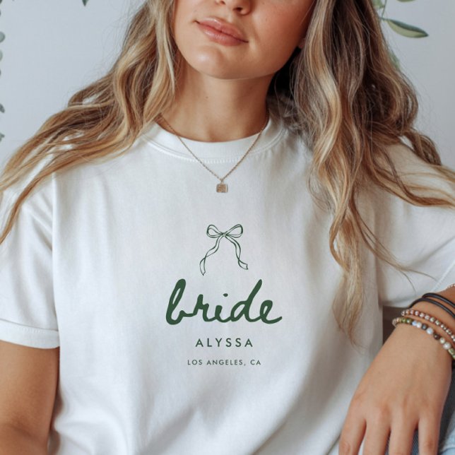 Camiseta Modern Green Coquette Custom Bride's Name Wedding (Criador carregado)