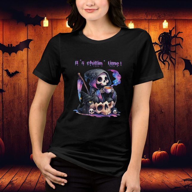 Camiseta Modern Grim Reaper Halloween É hora de relaxar (Criador carregado)