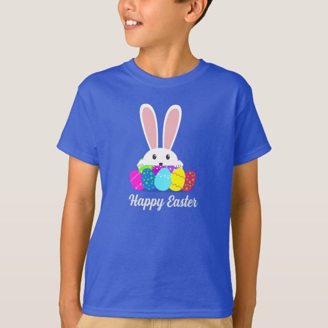 Camiseta Modern Happy Easter Bunny Rabbit Eggs (Frente)
