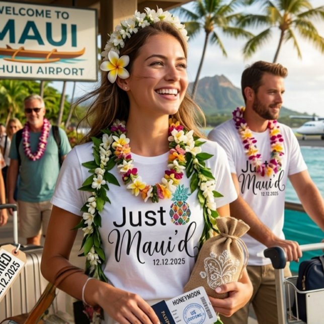 Camiseta Modern Just Maui'd | Casal de Lua de Mel no Havaí (Just married couple t-shirt )