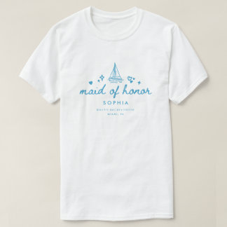 Camiseta Modern Maid of Honor Blue Script Lake Bachelorette