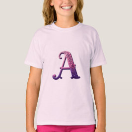 Camiseta Modern Metallic Rosemaling Letter A, Pink/Purple