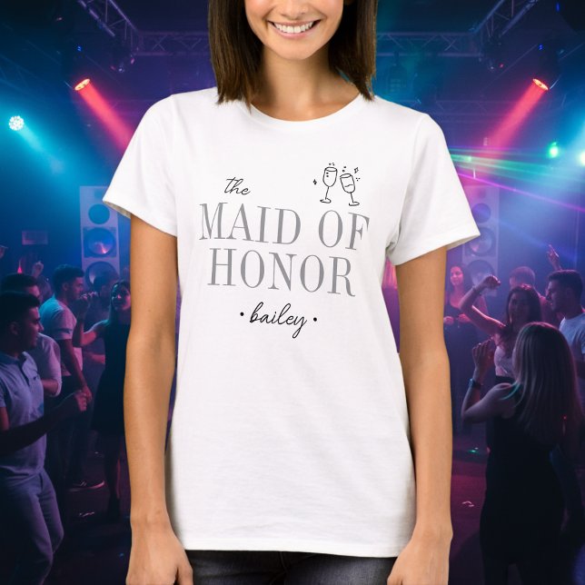 Camiseta Modern Minimalist Maid Honor Script Bachelorette (Criador carregado)