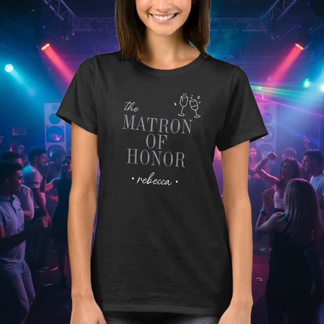 Camiseta Modern Minimalist Matron Honor Script Bachelorette (Criador carregado)