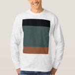 Camiseta Modern Minimalist Tri-Tone: Charcoal, Slate, and O<br><div class="desc">Experience the perfect harmony of deep contrast and earthy sophistication with this minimalist tri-tone design. Featuring a bold stack of midnight black, muted slate cyan, and warm burnt orange, this piece is designed for those who appreciate the beauty of geometric simplicity. The palette draws inspiration from urban industrial landscapes and...</div>