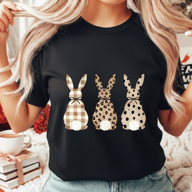 Camiseta Modern Neutral Easter Bunny Leopard Print Gingham (Criador carregado)