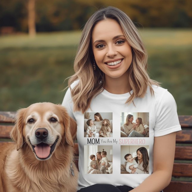 Camiseta Modern Personalized Mom Superhero Photo Collage (Criador carregado)