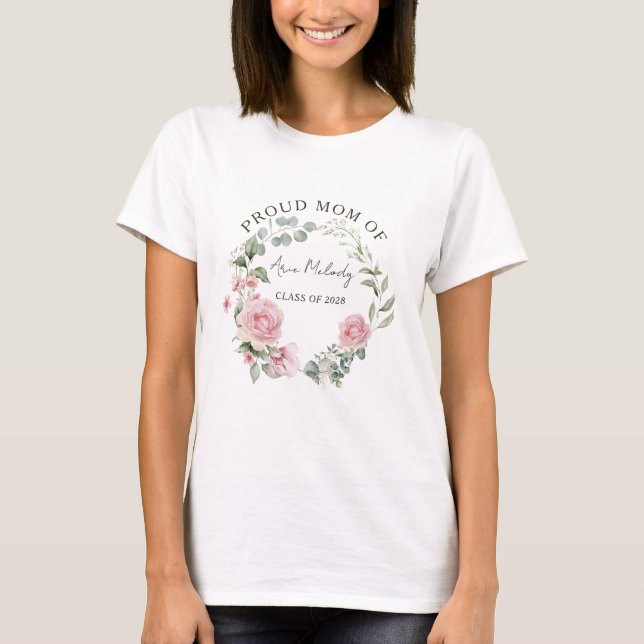 Camiseta Modern Pink Roses Script Name Class of Graduation (Frente)