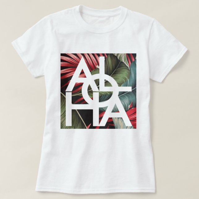 Camiseta Modern Red Palm Aloha Hawaii Island (Frente do Design)