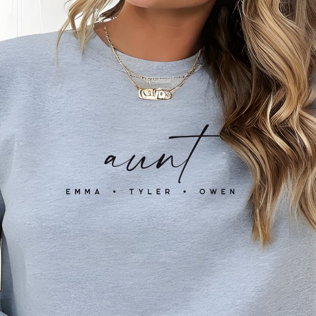 Camiseta Modern Script “Aunt” Children's Names, Aunt Gift (Criador carregado)