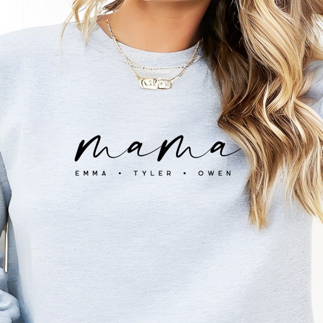 Camiseta Modern Script “Mama” Children's Names, Mom Gift (Criador carregado)