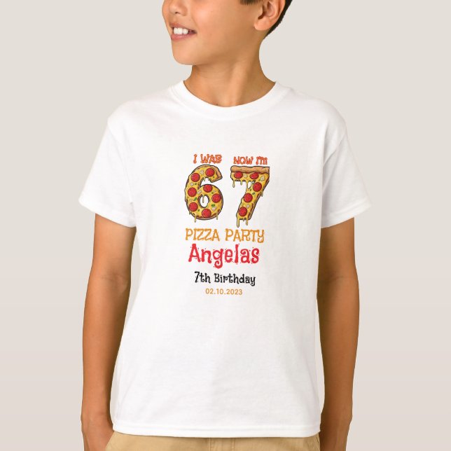 Camiseta Modern Slice Slice Boy Six Seven Birthday Party (Frente)