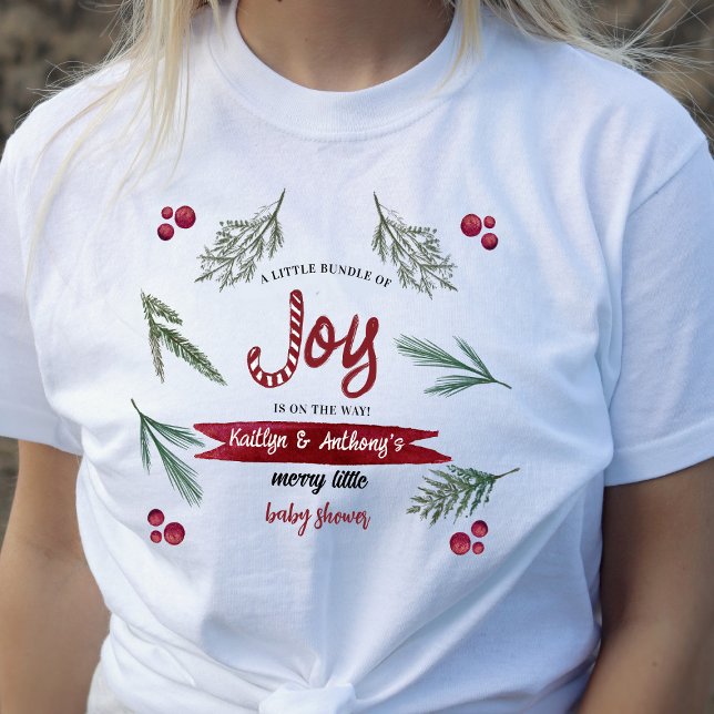 Camiseta Modern Watercolor "Joy" Candy Cane Chá de fraldas (Criador carregado)