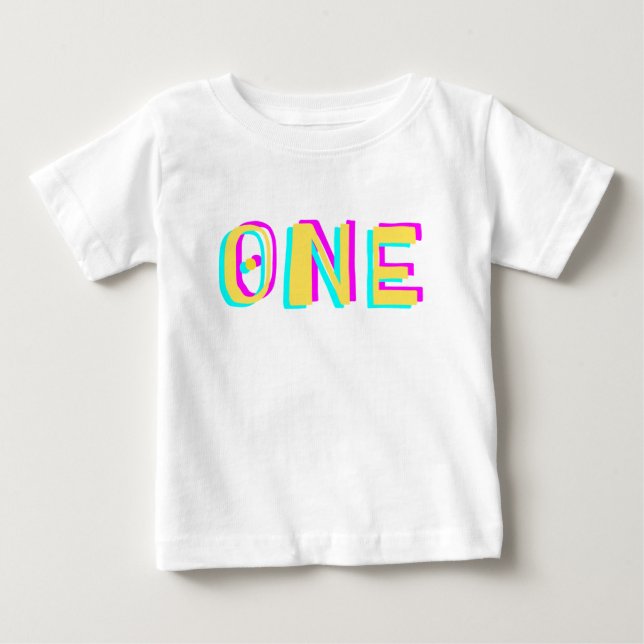 Camiseta Moderna 3D Um Amarelo para Bebê no Primei (Frente)