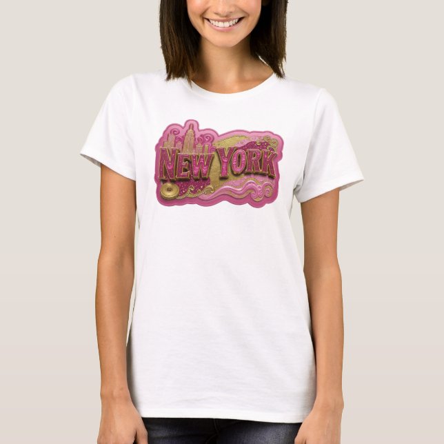Camiseta Moderna com Slogan NEW YORK em Ouro (Frente)