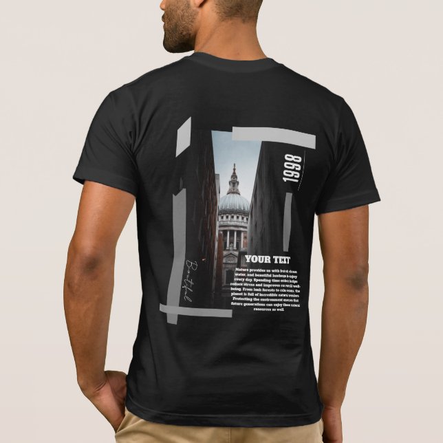 Camiseta Moderna de Edifício Urbano com Impressão  (Verso)