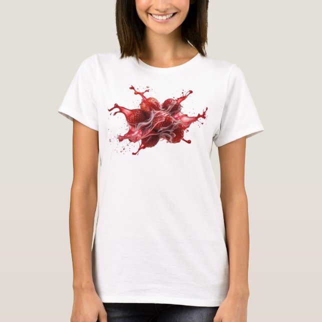 Camiseta Moderna de Morangos Abstratos Vermelhos D (Frente)