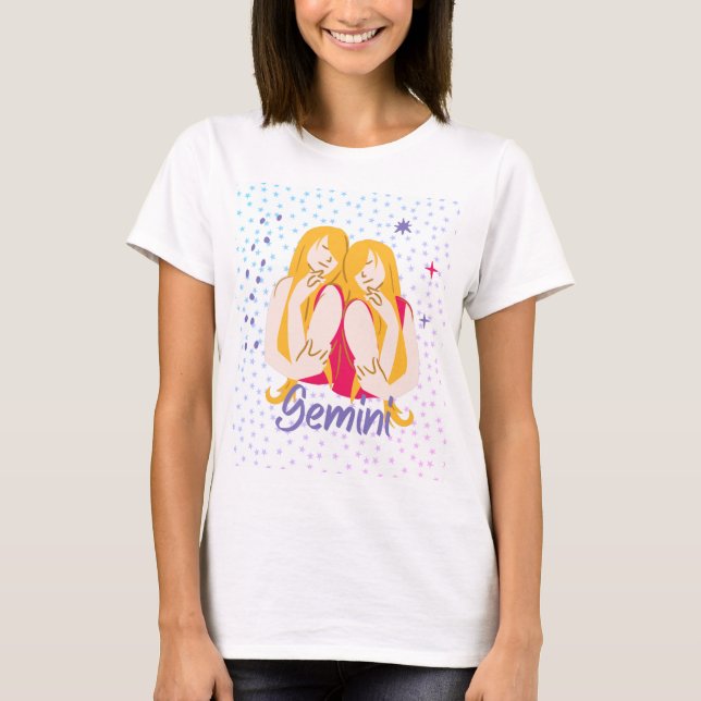 Camiseta Moderna dos Gêmeos de Gêmeos do Zodíaco (Frente)