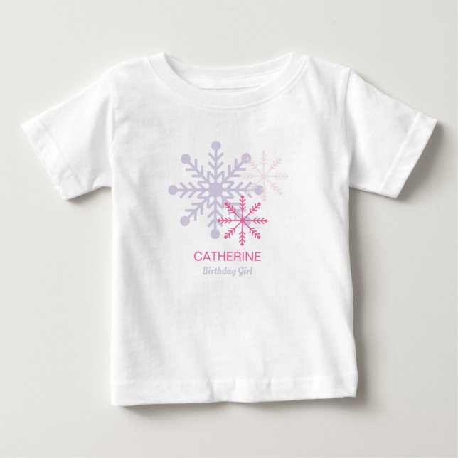 Camiseta Moderna Flocos de Neve Rosa Inverno Onede (Frente)
