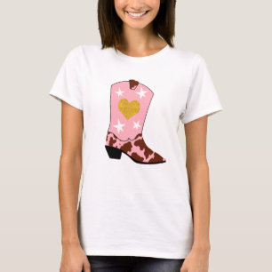 Camiseta Moderna Mulher Rosa Cowgirl Western Boot