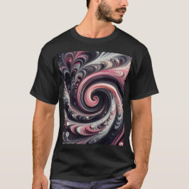 Camiseta Moderno Abstrato com Redemoinhos Rosa, Preto e Bra