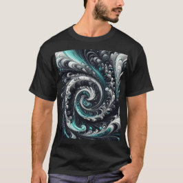 Camiseta Moderno Abstrato com Redemoinhos Verdes, Prateados