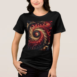 Camiseta Moderno Abstrato Girando Vermelho, Preto e Dourado