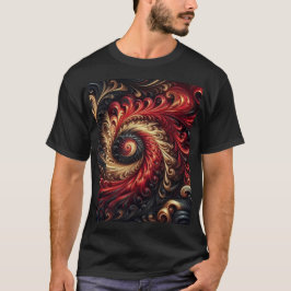 Camiseta Moderno Abstrato Girando Vermelho, Preto e Dourado