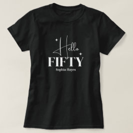 Camiseta Moderno Chic Olá Cinquenta 50º Aniversário Preto