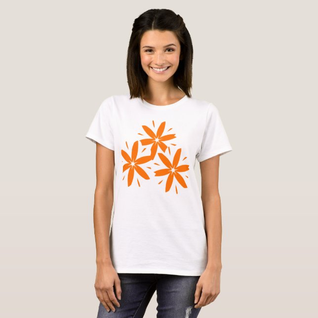 Camiseta Moderno de Meados do Século Laranja Geométrico Flo (Frente Completa)