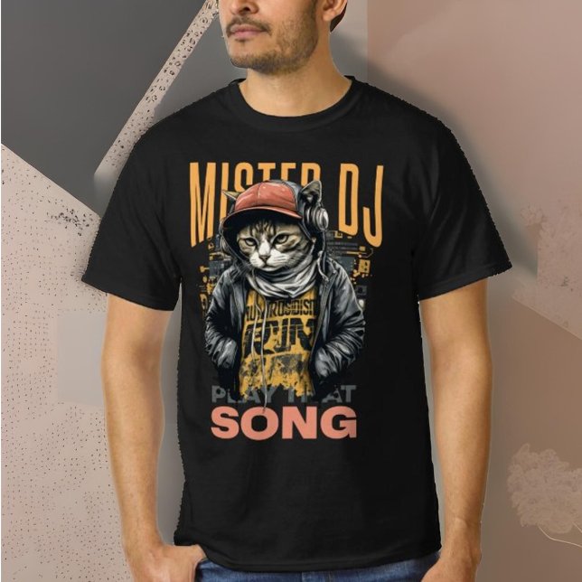 Camiseta Moderno design Funny Deejay cat Techno Black (Criador carregado)