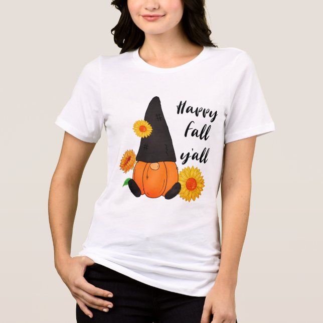 Camiseta Moderno Dia de Ação de Graças Pumpkin Gnomo (Frente)